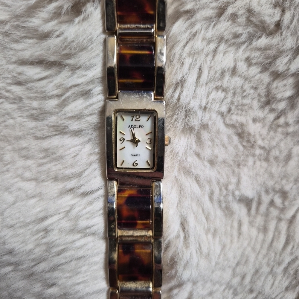 Vintage Adolfo Watch Womens Ladies Gold Tone Quartz Brown Classy Chic Classic ✨️